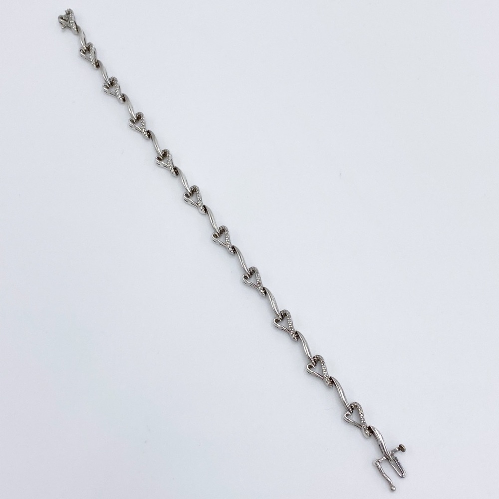 Vintage Heng Ngai Sterling Silver Genuine Diamonds Hearts Link Bracelet - Picture 4 of 10